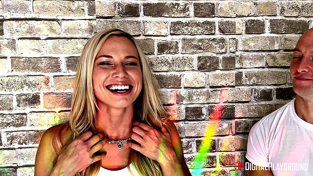 Aidra & Zac take turns deepthroating and riding in reverse cowgirl on the living room sofa