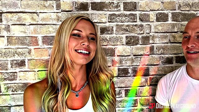 Aidra & Zac take turns deepthroating and riding in reverse cowgirl on the living room sofa