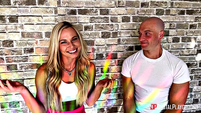 Aidra & Zac take turns deepthroating and riding in reverse cowgirl on the living room sofa