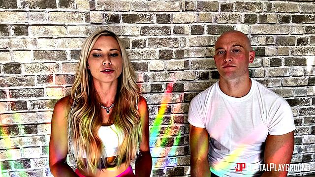 Aidra & Zac take turns deepthroating and riding in reverse cowgirl on the living room sofa