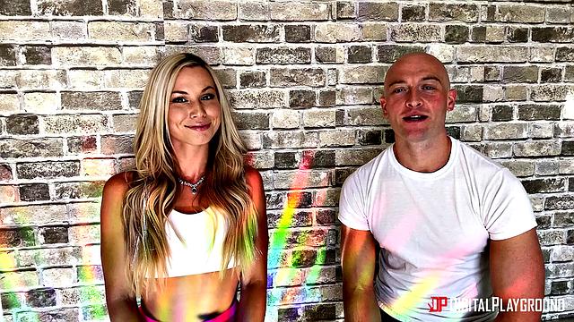 Aidra & Zac take turns deepthroating and riding in reverse cowgirl on the living room sofa