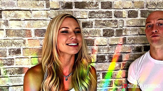 Aidra & Zac take turns deepthroating and riding in reverse cowgirl on the living room sofa