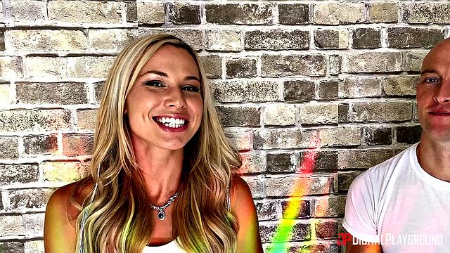 Aidra & Zac take turns deepthroating and riding in reverse cowgirl on the living room sofa