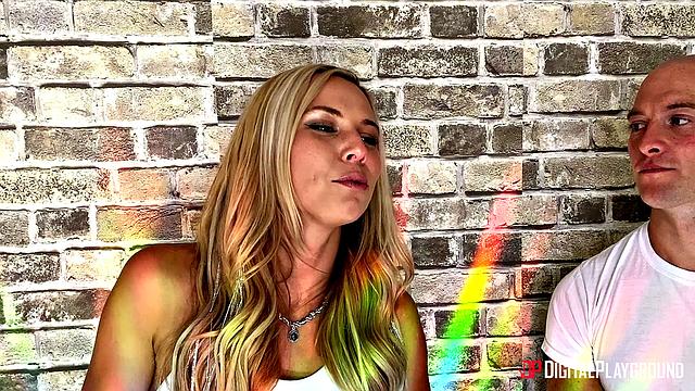 Aidra & Zac take turns deepthroating and riding in reverse cowgirl on the living room sofa