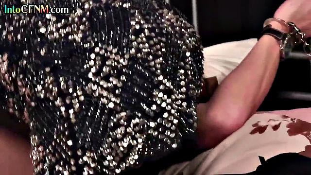 Horny CFNM babe cocksucking lucky guy