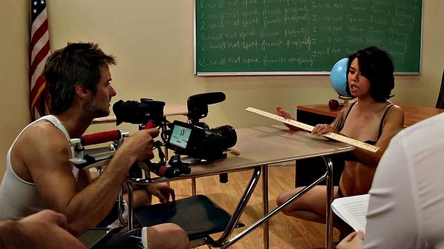 Strapon lez teacher prepares student for pussy fucking