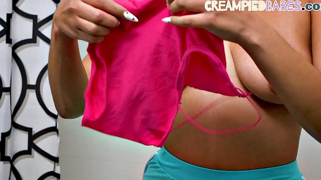 Stunning oiled Latina deepthroating and fingering on massage