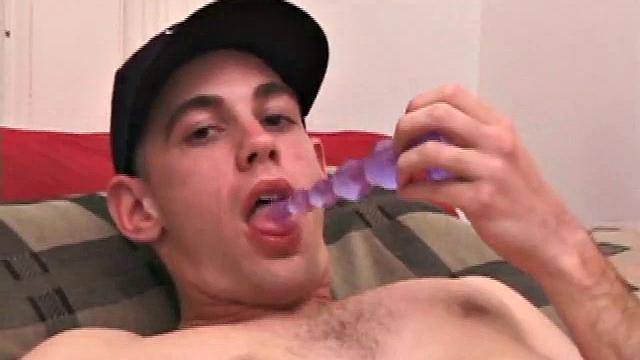 Once naked and lubed up, Nick shows off a pretty sizeable cock. He fingers his hairy ass, but that's not as far as this straight boy will go in the anal department.