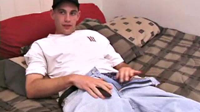 Once naked and lubed up, Nick shows off a pretty sizeable cock. He fingers his hairy ass, but that's not as far as this straight boy will go in the anal department.