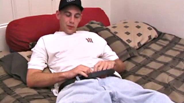 Once naked and lubed up, Nick shows off a pretty sizeable cock. He fingers his hairy ass, but that's not as far as this straight boy will go in the anal department.