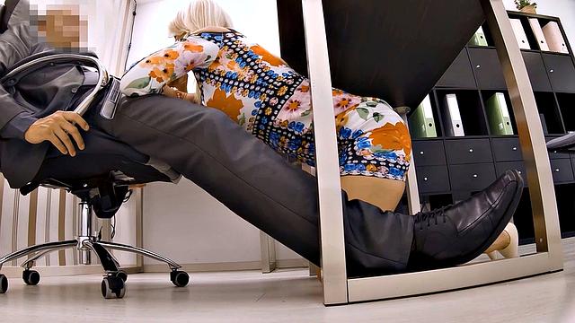 Fucking on the desk helps blue-eyed MILF get a new mortgage loan