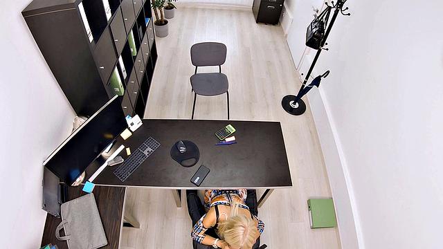 Fucking on the desk helps blue-eyed MILF get a new mortgage loan