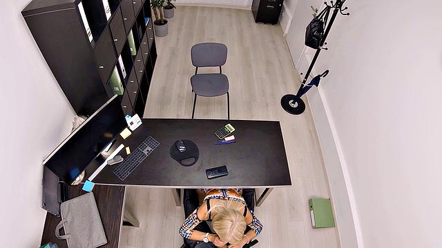 Fucking on the desk helps blue-eyed MILF get a new mortgage loan