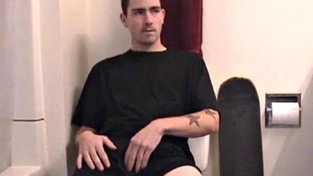 Dan grabs the lube and gets ready to beat off in the bathroom. After working up a stiff one, he strokes his cock with determination, until it squirts fresh warm cum all over his tummy and chest.