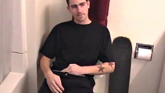 Dan grabs the lube and gets ready to beat off in the bathroom. After working up a stiff one, he strokes his cock with determination, until it squirts fresh warm cum all over his tummy and chest.