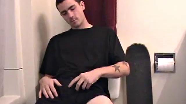 Dan grabs the lube and gets ready to beat off in the bathroom. After working up a stiff one, he strokes his cock with determination, until it squirts fresh warm cum all over his tummy and chest.