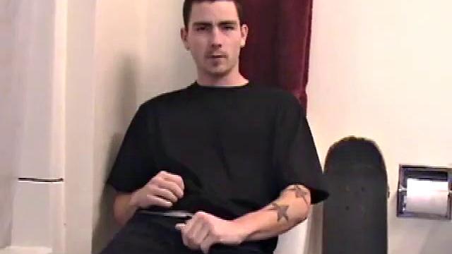 Dan grabs the lube and gets ready to beat off in the bathroom. After working up a stiff one, he strokes his cock with determination, until it squirts fresh warm cum all over his tummy and chest.