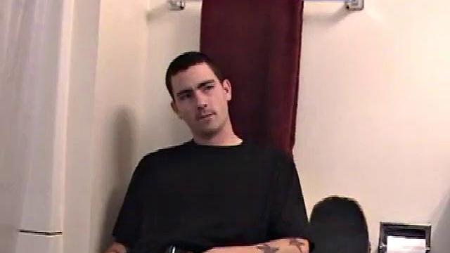 Dan grabs the lube and gets ready to beat off in the bathroom. After working up a stiff one, he strokes his cock with determination, until it squirts fresh warm cum all over his tummy and chest.