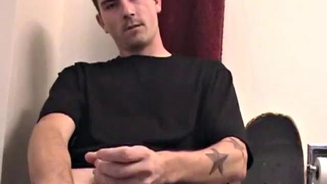 Dan grabs the lube and gets ready to beat off in the bathroom. After working up a stiff one, he strokes his cock with determination, until it squirts fresh warm cum all over his tummy and chest.