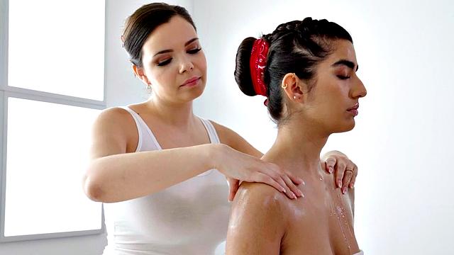 Busty WAM dyke licked by babe on erotic massage