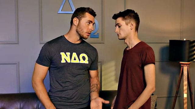 Inked dominant stud fucks twink after spanking