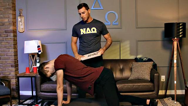 Inked dominant stud fucks twink after spanking