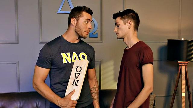 Inked dominant stud fucks twink after spanking