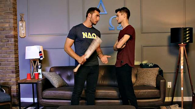 Inked dominant stud fucks twink after spanking