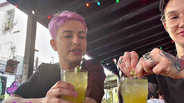 Lesbian tattooed girl licks and fingers GFs pussy at home