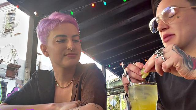 Lesbian tattooed girl licks and fingers GFs pussy at home