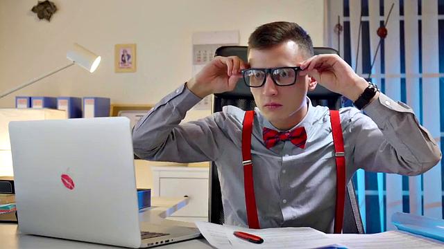 Sexy blonde office babe in stockings rides boyfriend's hard cock like a pro