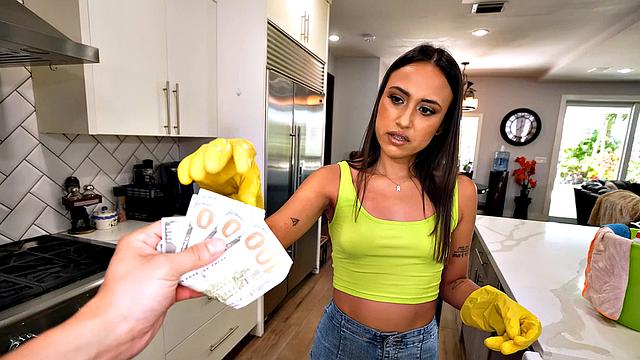 Stunning maid blows owner for money