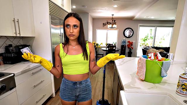 Stunning maid blows owner for money