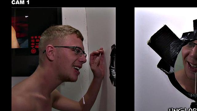 Gloryhole amateur cocksucked by spex gay