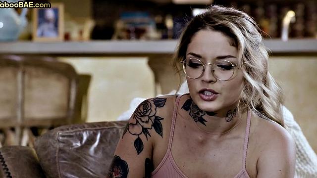 Inked 21yo babe bounces on lover's cock