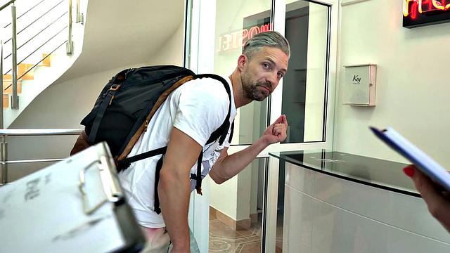 A bald and glasses-wearing babe take a deep inspection of her pussy in reverse cowgirl and doggystyle positions