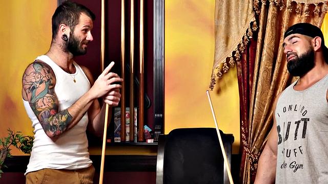 Ripped muscle barebacking on the pool table before creampie