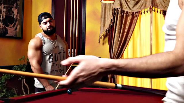 Ripped muscle barebacking on the pool table before creampie