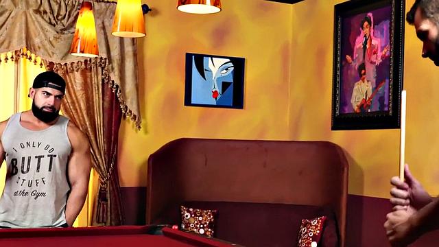 Ripped muscle barebacking on the pool table before creampie