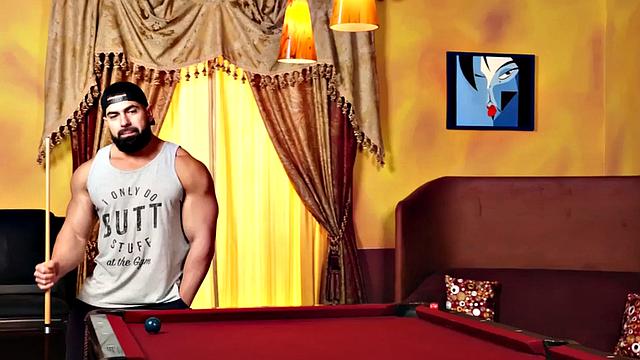 Ripped muscle barebacking on the pool table before creampie