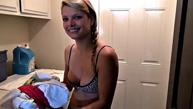 little taylor does laundry while masturbating with sex toys