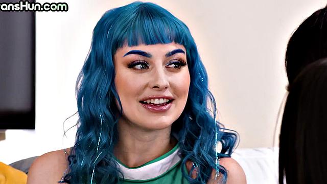 Transgender cheerleaders fuck babe in 3way till cum on her tits