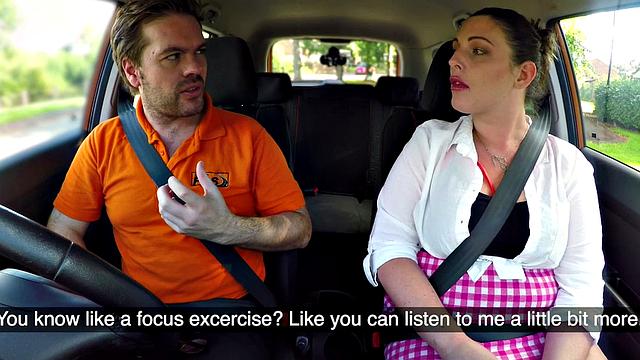 Naughty British MILF with glasses and bubble butt rides and sucks off her car instructor