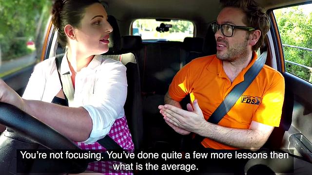 Naughty British MILF with glasses and bubble butt rides and sucks off her car instructor