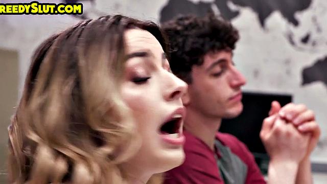 Greedy teacher pussyfucked in 3some after class