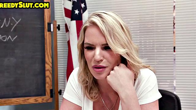 Greedy teacher pussyfucked in 3some after class