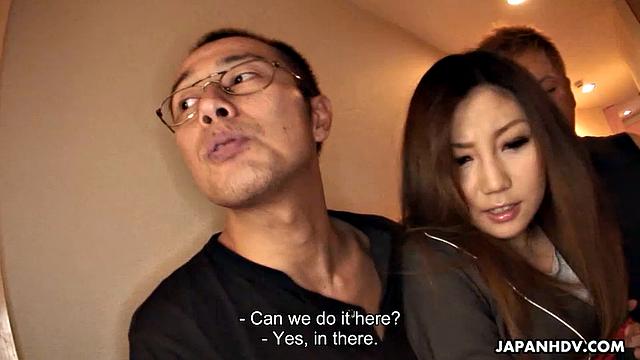 Slutty babe in stockings gets fucked by men