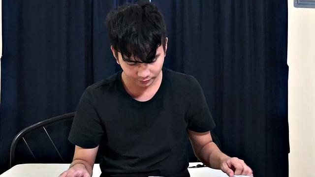 This kinky Pinoy twink found out he loves getting tickled during this tickling fetish session.	Mono was sporting a boner when we stripped his clothes off and tied him down to the bed.