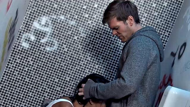 Brit Slag Elicia Banged in Public Bathroom