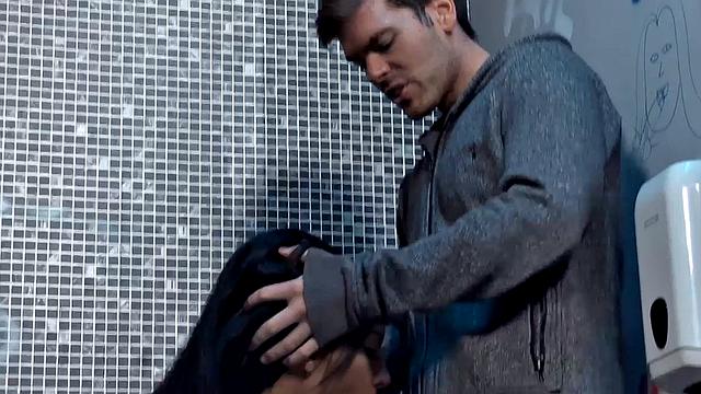 Brit Slag Elicia Banged in Public Bathroom